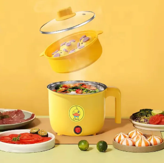 Steel Cooking Pot With Steamer 3 Pin Plug 1.8L